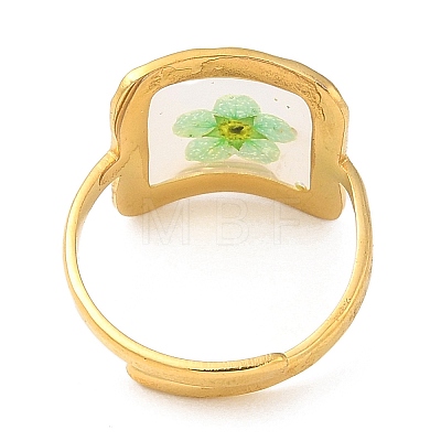 Pale Green Square Epoxy Resin with Dry Flower Adjustable Rings RJEW-G304-03G-02-1