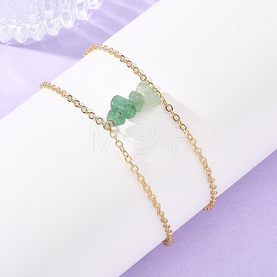 Brass Cable Chains & Natural Green Aventurine Chip Beads Double Layers Bracelets for Women BJEW-JB14134-01-1