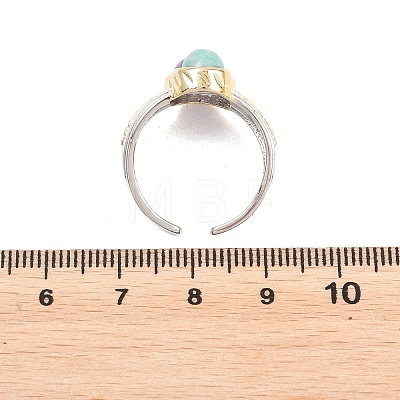 Natural Amethyst & Natural Amazonite with Brass Cuff Open Rings RJEW-B163-01GP-03-1