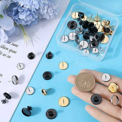 SUNNYCLUE 54Pcs 9 Style Flat Round 304 Stainless Steel Stud Earring Settings STAS-SC0006-66-1