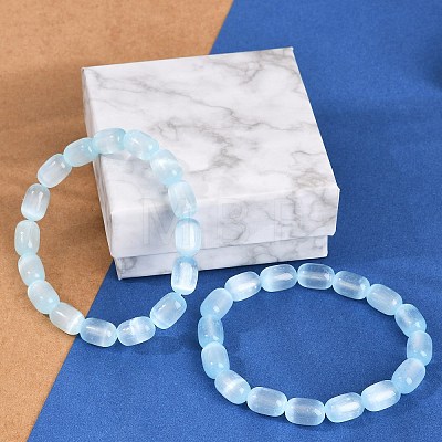 Dyed Natural Selenite Column Beaded Stretch Bracelets for Women BJEW-I312-05B-1