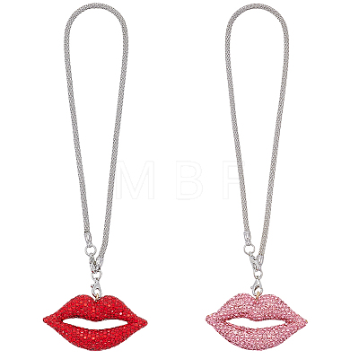 2Pcs 2 Colors Rhinestone Lip Pendant Decorations HJEW-CY0001-02-1