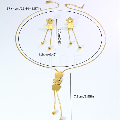 Stainless Steel Flower Earrings & Lariat Necklaces Sets for Women GQ8201-1