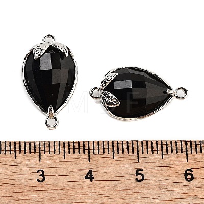 Natural Obsidian Faceted Teardrop Connector Charms G-B081-03P-01-1