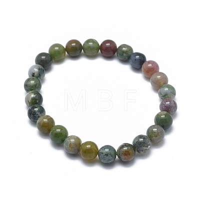 Natural Indian Agate Bead Stretch Bracelets BJEW-K212-A-010-1