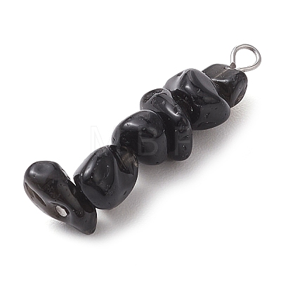 Gradient Color Natural Smoky Quartz & Natural Obsidian & Natural Labradorite Chip Beaded Pendants PALLOY-JF02791-07-1