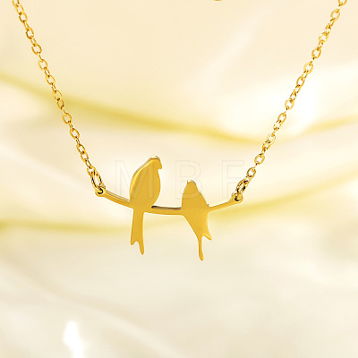 304 Stainless Steel Birds on the Branches Cutout Silhouette Pendant Necklaces for Women WG41729-01-1