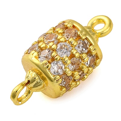 Brass Micro Pave Clear Cubic Zirconia Hollow Column Connector Charms KK-A230-05F-G-1