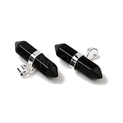 Natural Obsidian Double Terminal Pointed Pendants G-NH0001-15P-06-1