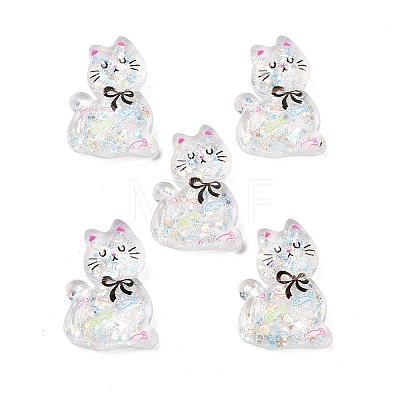 Transparent Resin Bowknot Kitten Decoden Cabochons RESI-M045-07D-1