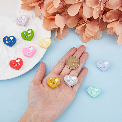 SUPERFINDINGS 9pcs 9 colors Heart with Word Dad & Mom Silicone Beads SIL-FH0001-12-1