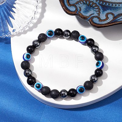 Round Gemstone Beaded Stretch Bracelets BJEW-JB11005-01-1