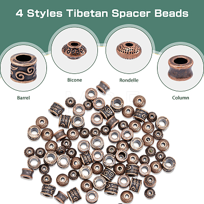 200Pcs 4 Style Tibetan Style Alloy Beads FIND-DC0002-74-1
