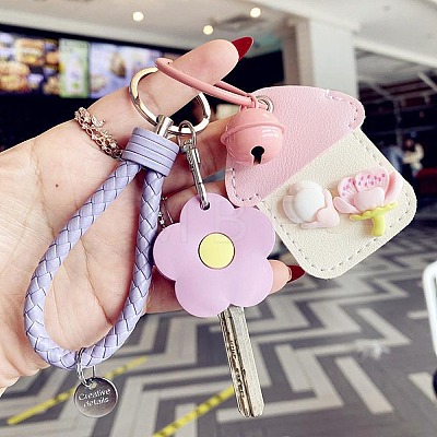 5 Colors Flower Silicone Key Cover Cap Keychains AJEW-DJ0005-51-1