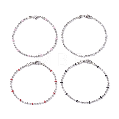 304 Stainless Steel Enamel Ball Chains Bracelets for Women BJEW-JB09866-1