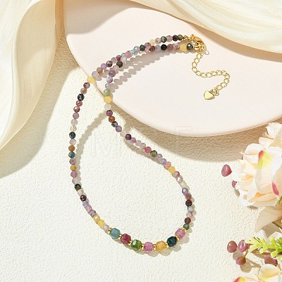 Natural Multicolor Tourmaline Faceted Graduated Beaded Necklaces NJEW-JN06618-01-1