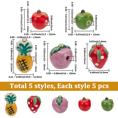 25Pcs 5 Styles Handmade Porcelain Beads PORC-PA0001-52-1