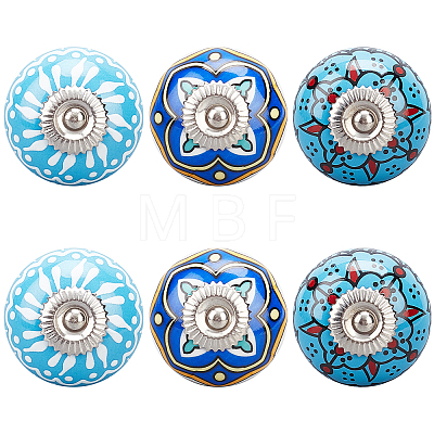 6Pcs 3 Styles Printing Porcelain Drawer Knobs FIND-GA0001-29D-1