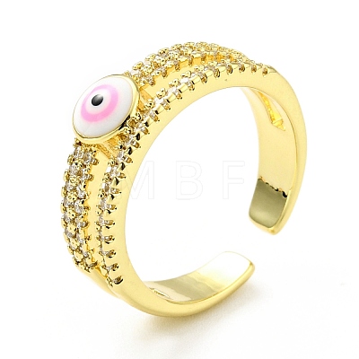 Enamel Evil Eye Open Cuff Ring with Cubic Zirconia KK-D080-07G-1