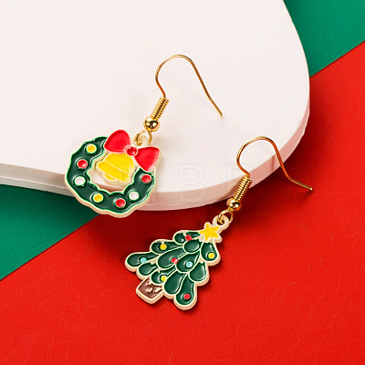 Christmas Tree & Christmas Bell Alloy Enamel Dangle Earrings FS-WG5CE64-02-1