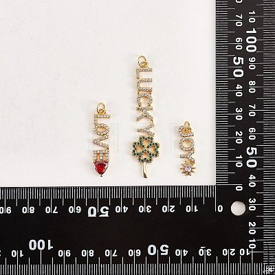 4Pcs 4 Style Eco-Friendly Brass Micro Pave Cubic Zirconia with Glass Pendants KK-SZ0005-79-1