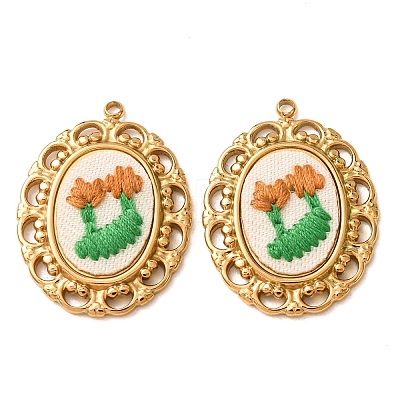 304 Stainless Steel & Cloth Embroidered Pendants FB-CBAFBAF-13G-03-1