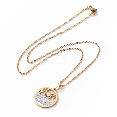 Crystal Rhinestone Butterfly Pendant Necklace with Vacuum Plating 304 Stainless Steel Chains for Women NJEW-E014-22G-1