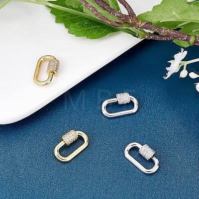 SUPERFINDINGS 4Pcs 2 Style Brass Micro Pave Clear Cubic Zirconia Screw Carabiner Lock Charms ZIRC-FH0001-19-1