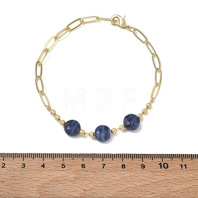 Natural Sodalite Faceted Flat Round Beaded Brass Paperclip Chain Bracelets GG-CBA37F5-02G-13-1