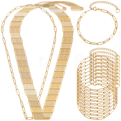 20Pcs 2 Styles 304 Stainless Steel Cable Chain Bracelets & Necklaces Sets for Women SJEW-BM0001-04-1