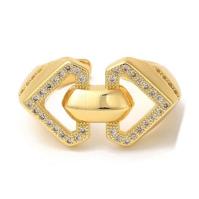 Heart Brass Micro Pave Clear Cubic Zirconia Open Cuff Rings RJEW-U008-15G-1