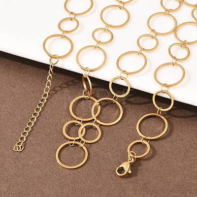304 Stainless Steel 8MM and 12MM Ring Link Chain Necklaces NJEW-P343-02B-G-1