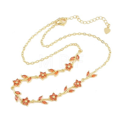 Brass Pave Cubic Zirconia Flower Link Chain Necklaces KK-CBA4547-18G-09-1