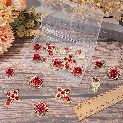 24Pcs 4 Styles Alloy Rhinestone Pendants FIND-SC0005-71-1