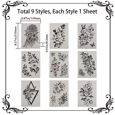 Gorgecraft 9Pcs 9 Style Waterproof Cool Sexy Body Art Removable Temporary Tattoos Paper Stickers STIC-GF0001-14-1