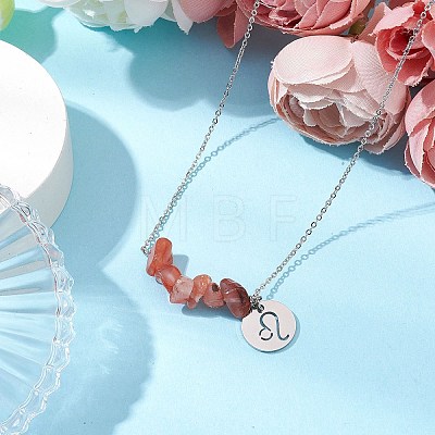 Natural South Red Agate Chip & Constellation Pendant Necklaces NJEW-JN05084-05-1