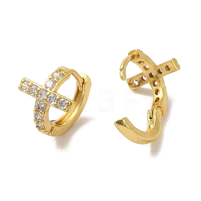 Cross Brass Stud Earrings EJEW-R162-02G-01-1