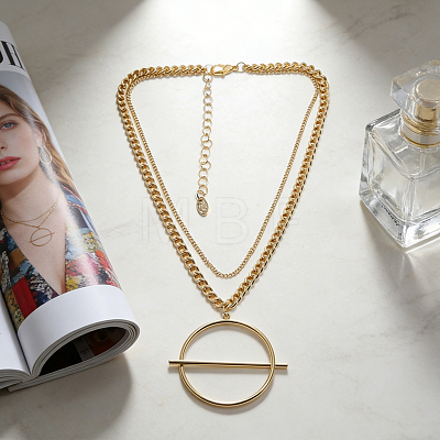 Minimalist Alloy Circle Bar Pendant Double Layer Necklaces for Casual IF7222-2-1