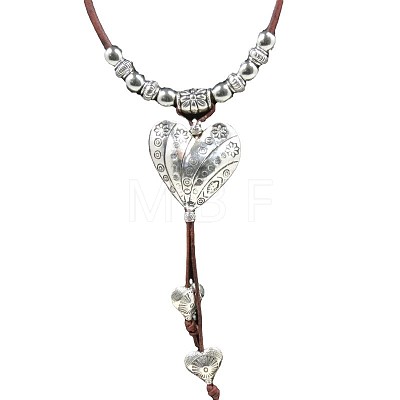 Boho Alloy Heart Pendant Leather Cord Necklaces for Women WG14524-01-1