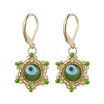 Star of David & Evil Eye Handmade Glass Seed Beads Leverback Earrings EJEW-MZ00389-03-1