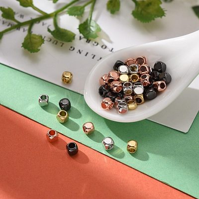 60Pcs 4 Colors Cube Brass Spacer Beads KK-LS0001-02-1