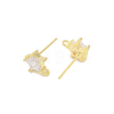 Brass Micro Pave Clear Cubic Zirconia Stud Earring Findings KK-Z099-02G-04-1