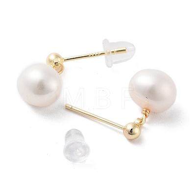 Natural Pearl Stud Earrings EJEW-P256-80G-1