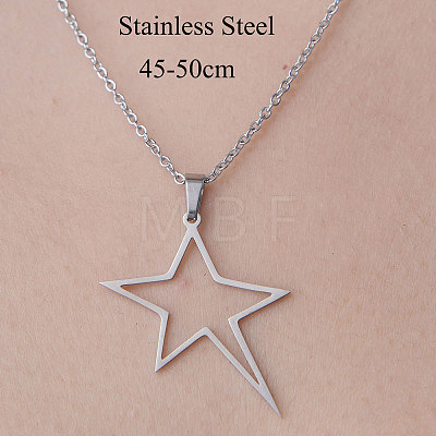 201 Stainless Steel Hollow Star Pendant Necklace NJEW-OY001-47-1