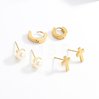 Random Style Stainless Steel Huggie Hoop Earring & Stud Earring Sets HD4662-3-1