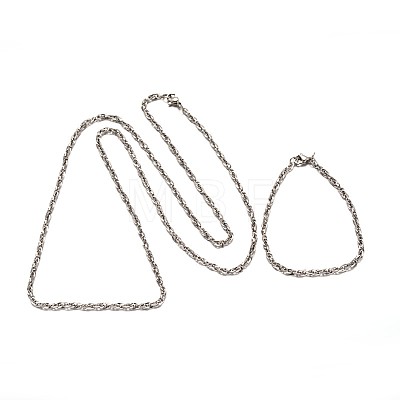 304 Stainless Steel Rope Chain Necklaces and Bracelets Jewelry Sets SJEW-L410-03P-1