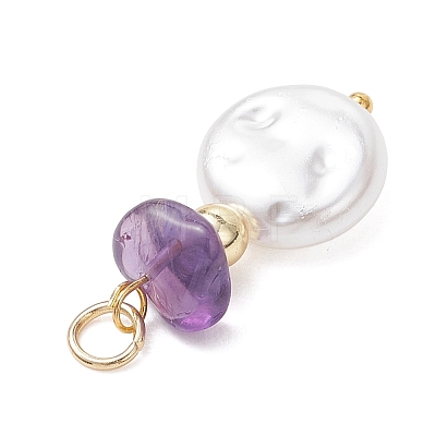 Flat Round ABS Plastic Imitation Pearl Pendants PALLOY-JF05020-1