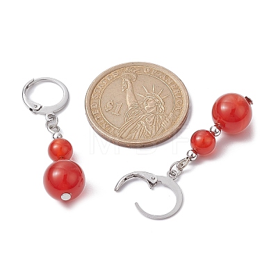 Round Natural Carnelian Dangle Earrings EJEW-JE05536-03-1