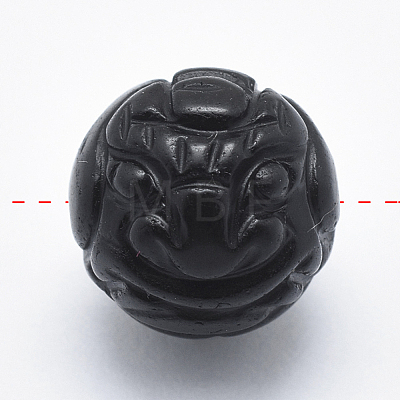 Carved Round Natural Obsidian Beads G-P360-01-12mm-1