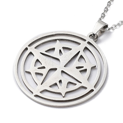 201 Stainless Steel Star Pendant Necklace with Cable Chains NJEW-Q317-03P-1